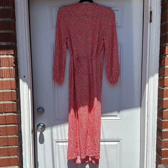 H&M Red Ditsy Floral Wrap Dress Size S Crepe Midi Long Sleeve Romantic - Picture 11 of 12
